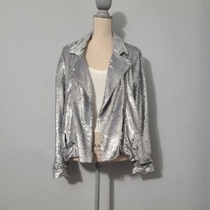 IRO Silver Sequin Oliv Jacket Moto Style Size 38